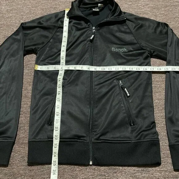 Bench Full Zip Track Jacket Embroidered Spellout Black Grey Zipper Pockets Small - Picture 11 of 13